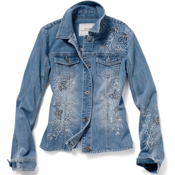 Jackets & Blazers - Chico's | Floral Embroidered Jean Jacket